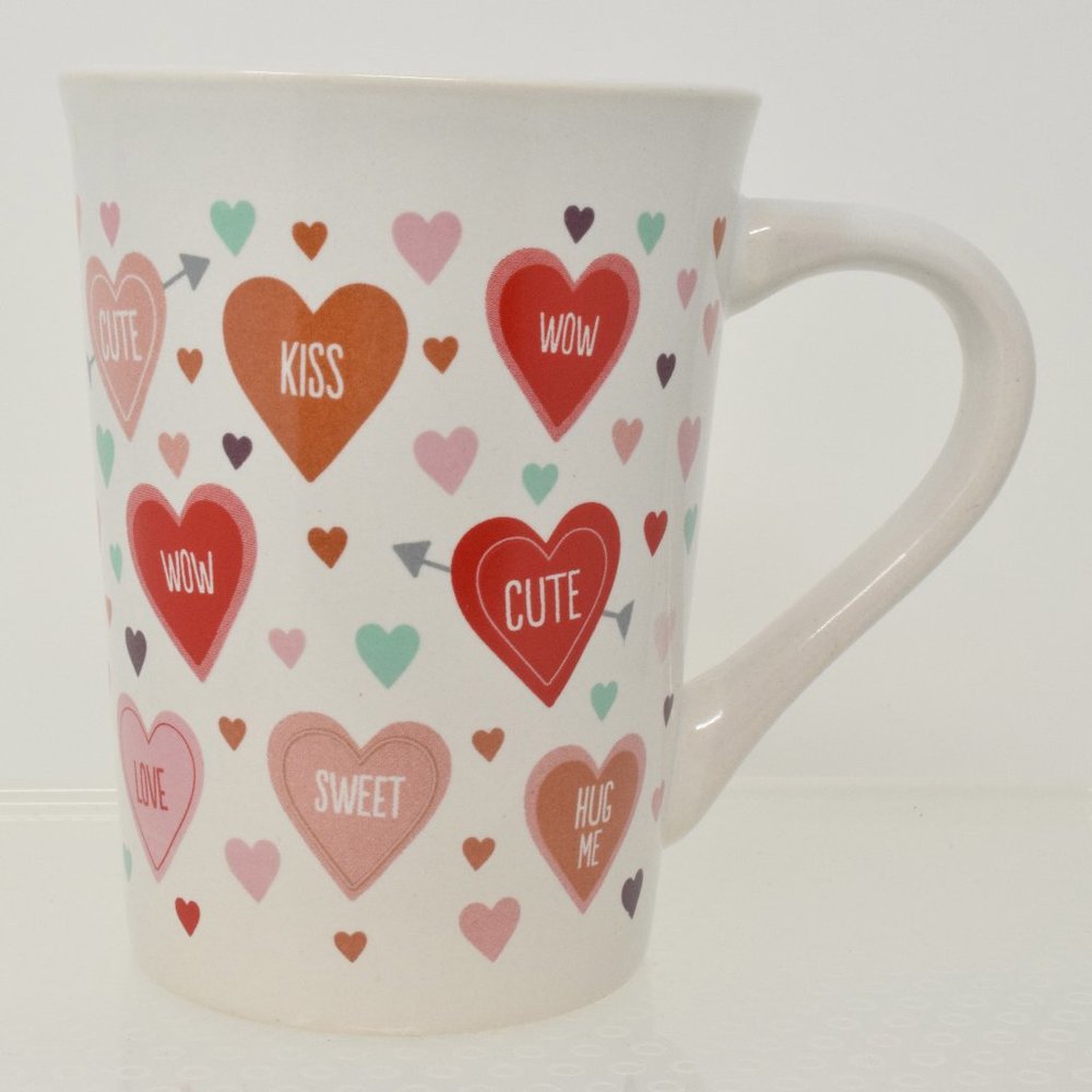 Valentine Candy Hearts Mug Cup  Kiss Wow Cute Hug
